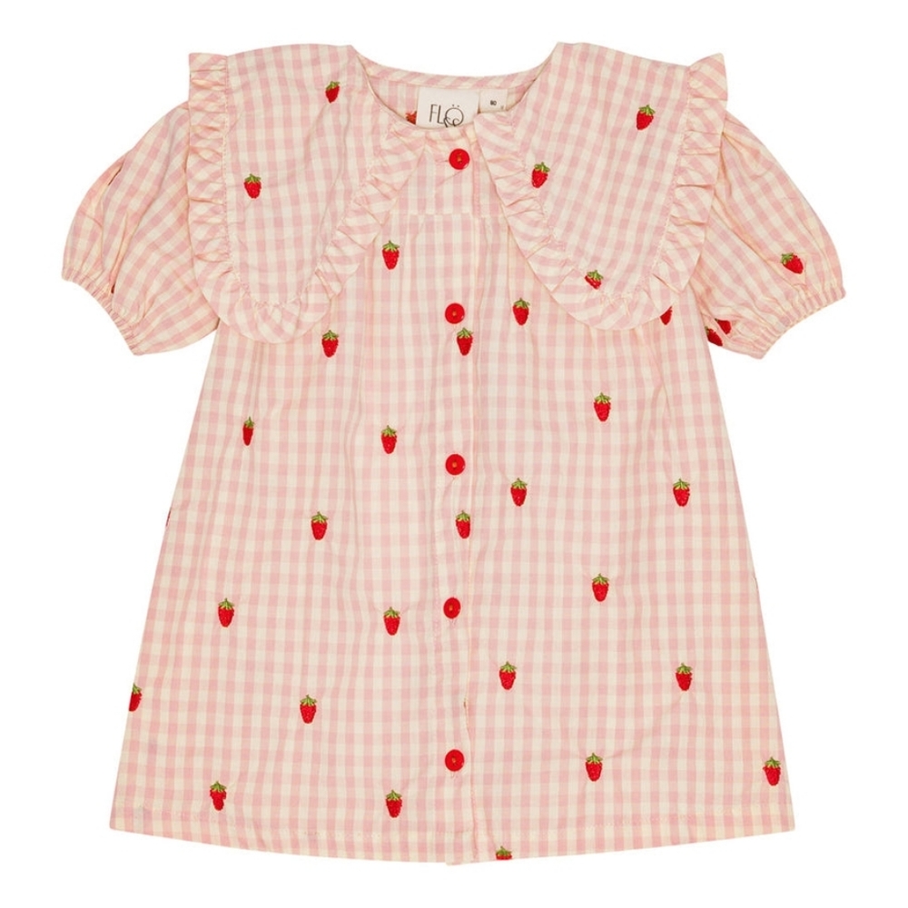 Floss Dolly Short Sleeve Pink Berry Gingham Dress